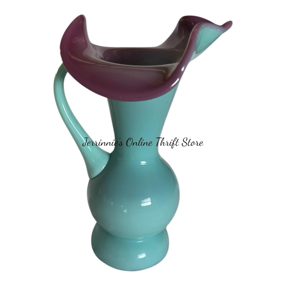 Fenton Art Glass Teal & Plum Calla Lily Ewer Pitcher